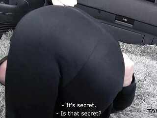 Skinny Czech tramp Leny Ewil gets her tiny tits fucked and shakes them on a giant cock in van backseat