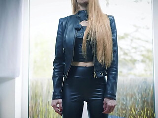 Hot MILF in leather and high heels