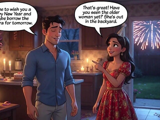 A Taboo New Year Passion Ignites Between Close Friends in the Moonlit Backyard (ai Generated)
