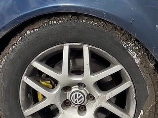 Car Stuck in Mud: Desperate Masturbation, Sloppy Blowjob & Public Facial Cumshot