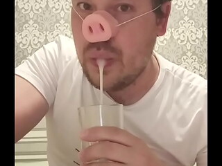 A dirty pig eats fresh sperm!