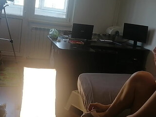 Amateur wife has fun trying on clothes and cutting them. Amateur wife vacuuming naked in the house.