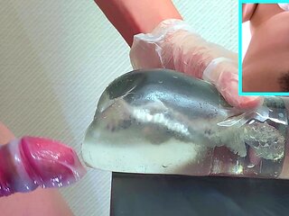 Transparent fleshlight, Condom, Huge cumshot
