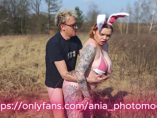 Polish Rabbit Fucked in the Field. He Sucks Cock Until He Cums on His Tits