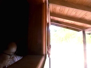 Horny girl masturbating with dildo outdoors secretly