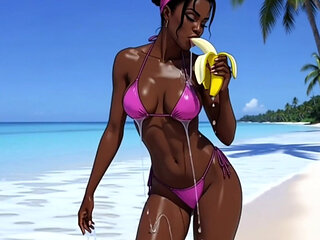 Beach Slutty: Sexy African Girl Enjoys Life on a Paradise Beach and Unexpectedly Meets a Lustful White Guy