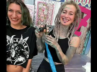 Tattooed Girl Gets Her Titties Inked Then Rides Cock and Takes Anal