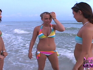 Three Hotties Make Out and Get Topless at a Public Beach