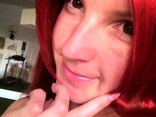 Sexy amateur redhead teen double dildo action