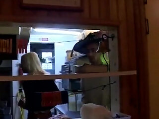 Wild French Babe Pleasing Two Cocks While Working in Kitchen