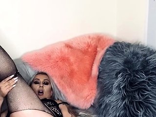 Big Tits Tranny Jerking her Big Hard Cock