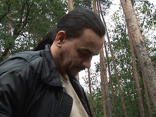 The slutty policewomen fuck in the wood