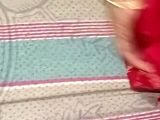 Desi Wife in Red Dress Gets Oiled Ass & Hard Doggy Fuck - Homemade