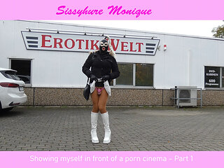 Sissy Monique - Showing myself in front of a porn cinema - Part 1
