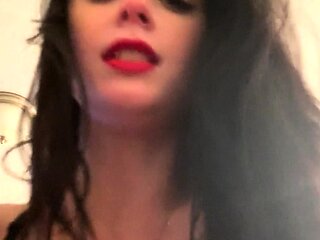 Amateur busty brunette masturbates and does hand job