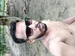 Enjoying in Forest with massaging my black monster  cock.