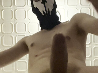 7 Inch (18cm) Hot Cock Owned by a Masked Slim Twink. Flashlight Intense Masturbation, Moaning.