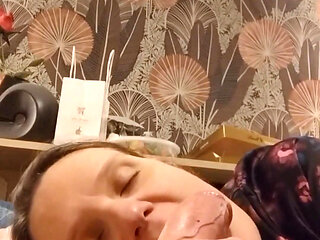 She Sucks and Smears Her Young Lover's Sperm in a Selfie