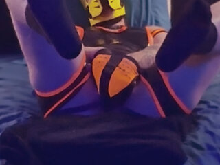 S1UTTRANSPUP - LUBE PLAY in Neoprene Singlet while playing with Cone Toy