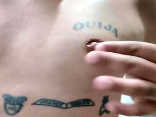 Showing Tattooed Breasts and Pierced Nipples - Squeezing and Touching Breasts - Tits Play