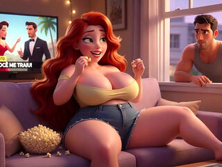 Voluptuous Redhead's Open Window Tease Leads to Passionate Sofa Encounter with Neighbor (AI generated)
