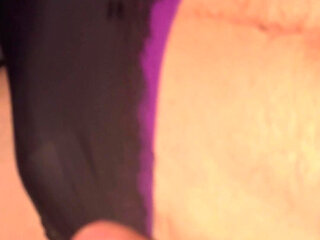 Crossdresser Cdmichelle  Edging Hard cock Wearing Black Sexy with  Purple Thongs  Pantie