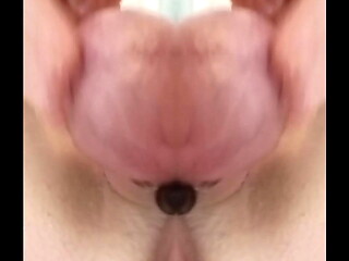 M90 20250707 Precum strands Drip on Pink Tipped Plug and Knotted Dildo after DP Closeup of both side by side in my anal orifice