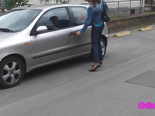 Driving and Revving in Black Pumps on Bare Foot