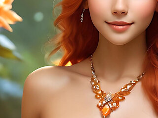 Ai Artistic Nude - Beautiful Woman Holding Gardenia with Topaz-orange Diamond Jewelry