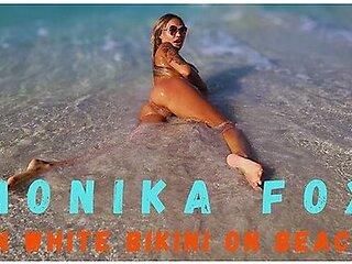 Posing In White Bikini On Beach - Monika Fox