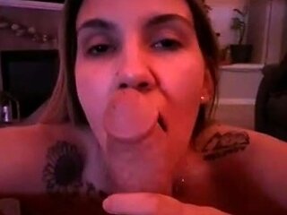 Slut gives wam deep throat pov blowjob and handjob