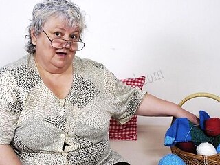 Chubby old BBW Majka shows off her shaved pussy and her toy