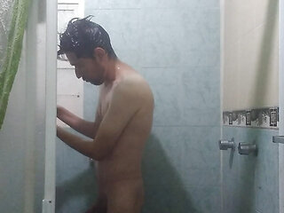 Taking a quick bath in the morning.