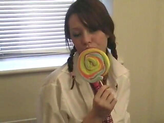 Super Hot Nasty Sch00lgirl Licking a Lollipop Completely Naked
