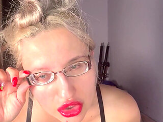 Live Cam Session with a Powerful Goddess in Thick Eyeglasses - Big Lips Sucking Dildo, Tit Play Teasing Your Love Addiction