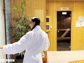 Skinny Indian Stepsister Oily Footjob in Public Sauna - Alex Goes & Violeta Grey