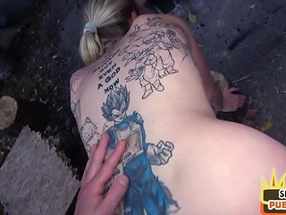 Public Euro amateur tattooed babe fucked outdoor by sex...