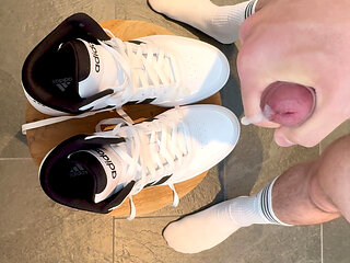 I christen my new Adidas mid-top sneakers with juicy cum