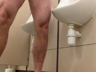 Naked Urinal wank.