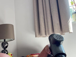 Cum shot using massage gun