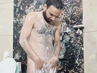 Indian Rajasthani boy take shower with neighbour uncle and live friends