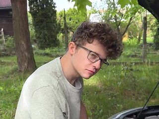 Curly haired loser sees his GF cuckolding him hard