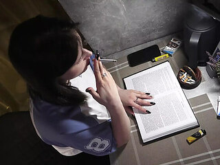 Smoking Indian Desi Student Accidentally Pees While Reading in Pantyhose - Homemade HD Pissing Fetish