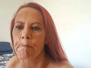 Smoking Big Tits MILF Sucks Cock, Gets Huge Cumload in Face!