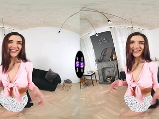 Brunette beauty plays with her pussy in her panties solo