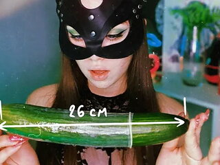 Schoolgirl Fucked Her Tight Pussy with a Huge Cucumber