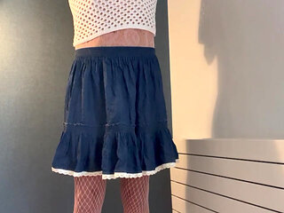 Dressed in my wife's clothes and pink lingerie underneath