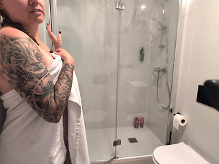 The Girl with Big Tits Takes a Shower and Masturbates.