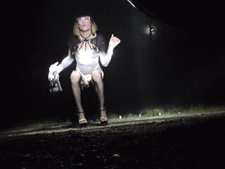 Waiting for Beautiful Cocks, Ass in the Air in a Parking Lot at Night