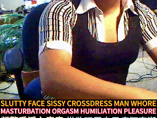 Dirty sissy crossdress slut man whore squirming crazy masturbation orgasm while wearing girlfriend's bra shirt and sweater